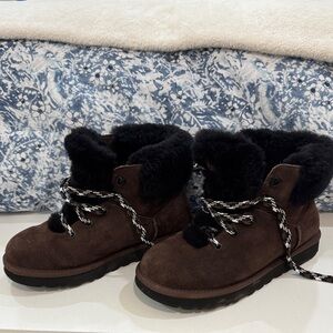 UGG Women's Classic Mini Alpine Lace Suede Boots Burnt Cedar